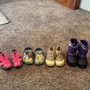 Bundle of kids shoes. Size 11 and 12 except for the purple boots are 10’s.